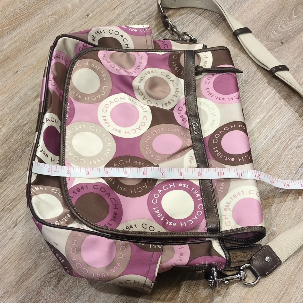 👶🎒Coach Pink/Purple & Brown Circle Diaper Baby Bag w/ Changing Pad👶🎒
